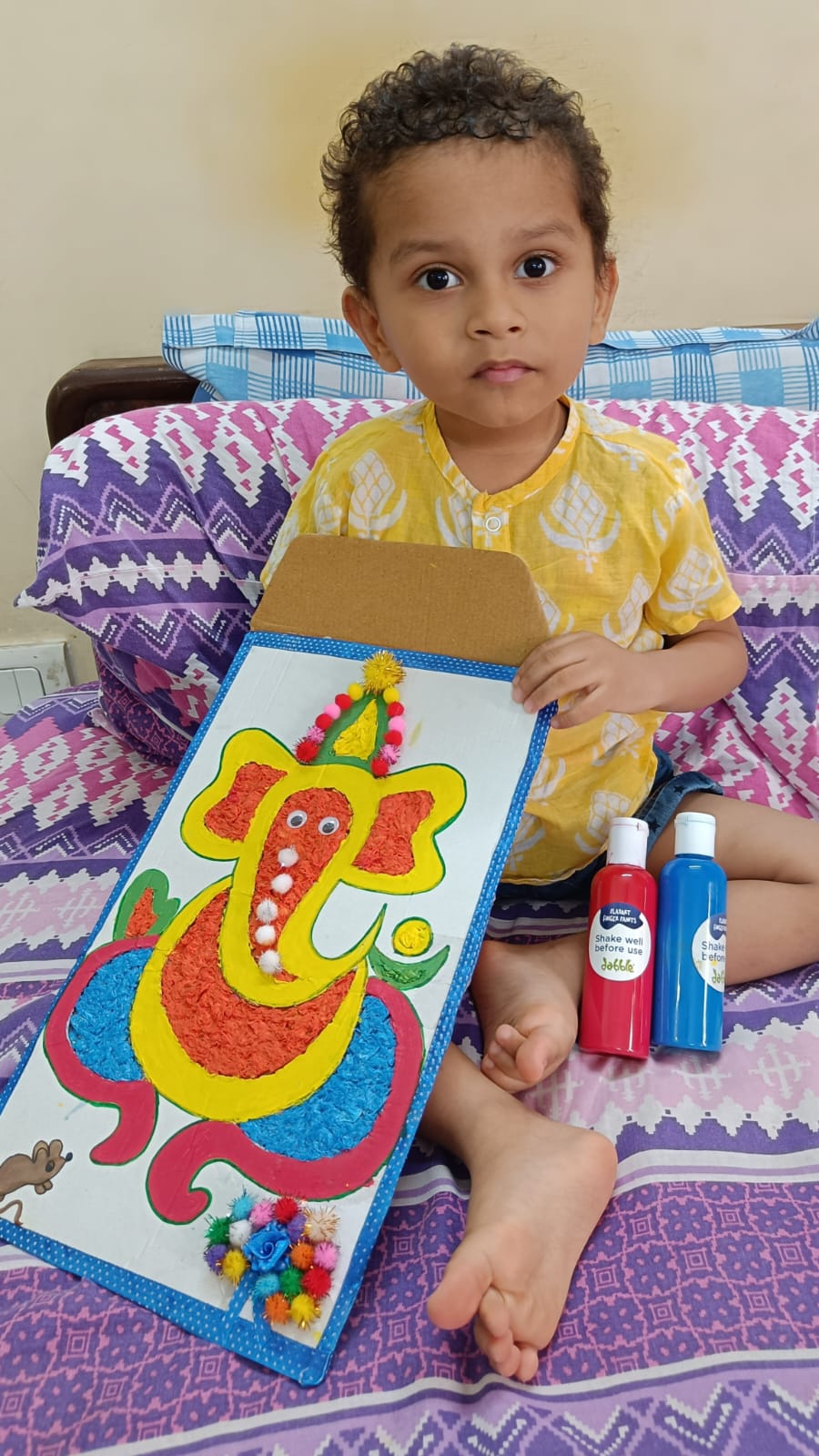 Ganesh Chaturthi art for kids with baby safe paints