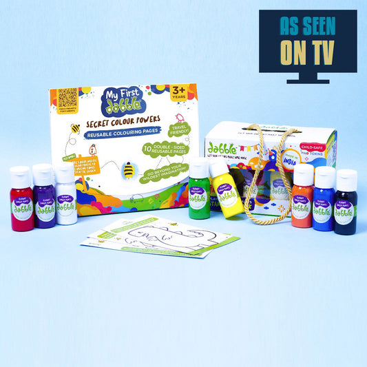 Dabble Reusable Colouring Pages + Mini Finger Paints Combo Kit