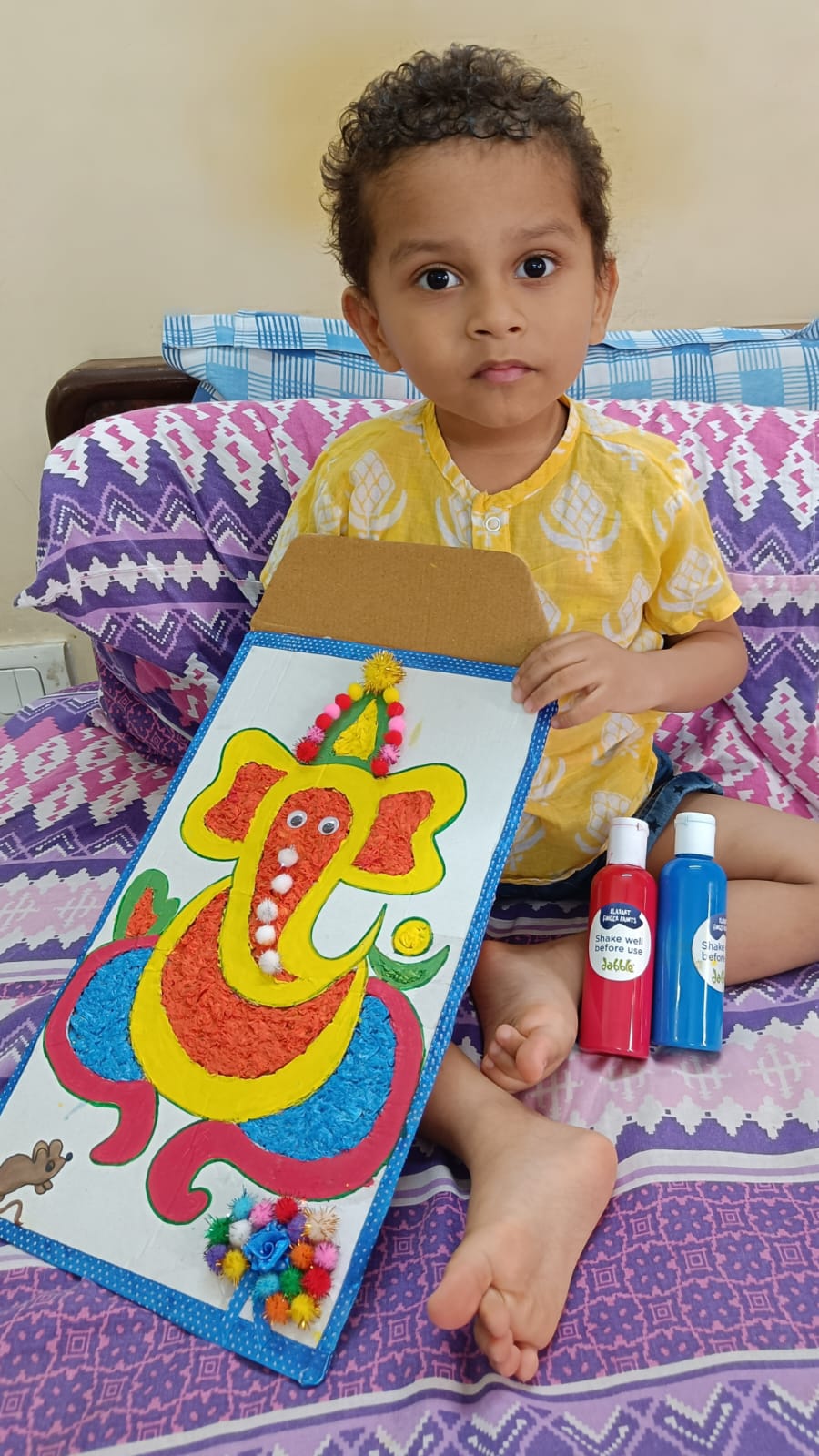 Ganesh Chaturthi art for kids with baby safe paints 