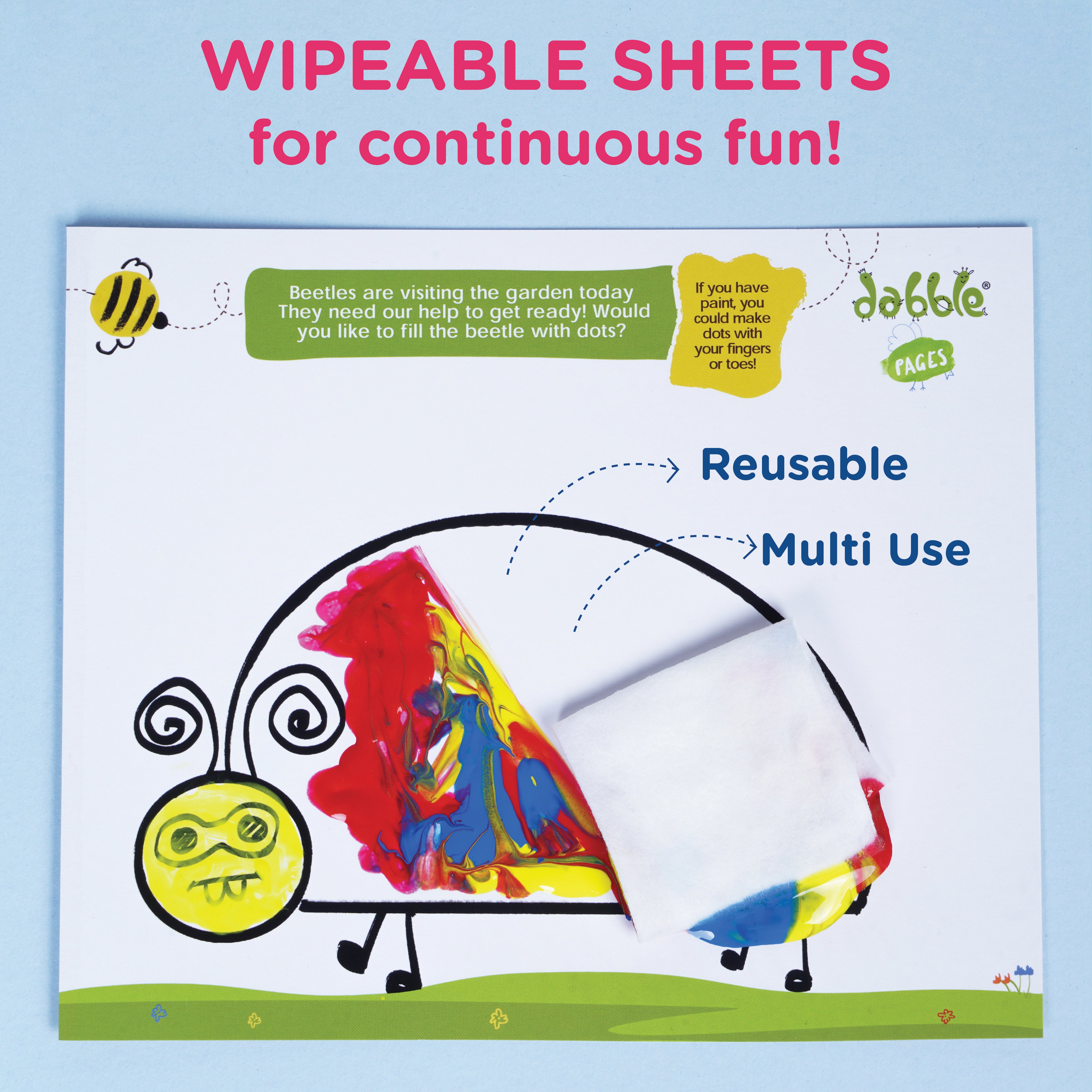 Dabble Reusable Colouring Pages Kit and Mini Finger Paints Combo
